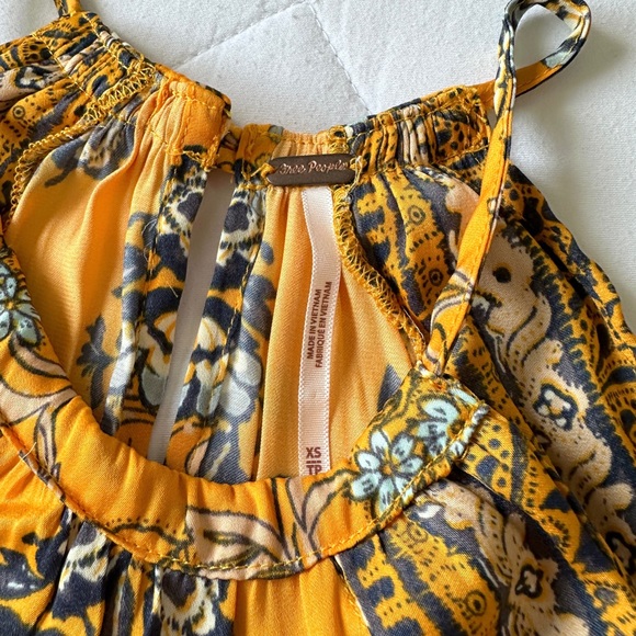 Free People Sofia Floral Print Halter Crop Top - Golden Yellow - XS - Picture 8 of 11